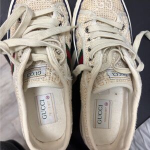 Gucci Cream Sneakers with Red and Green Accents